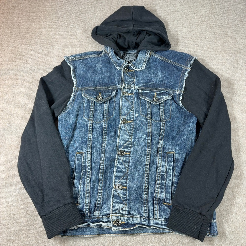 Brooklyn Cloth Co Men's Sz M Denim Jean Jacket Black Fleece Hoodie
